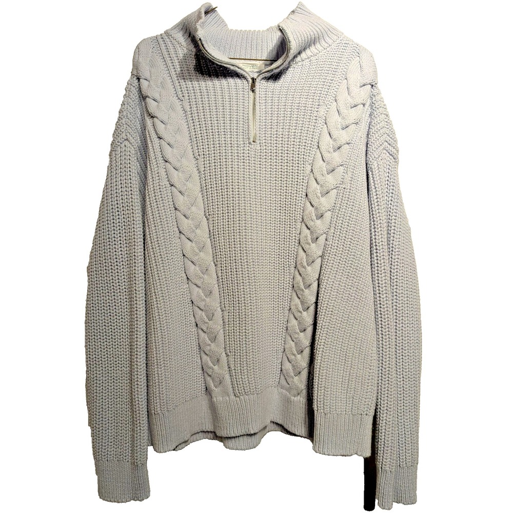 Haven Well Within Sweater Womens L- XL Cable Knit Quarter‎ Zip Mock Neck EUC